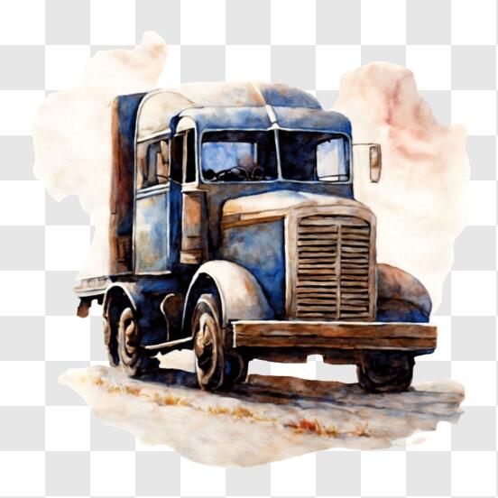 Download Vintage Painting of Truck in Gold Frame PNG Online Creative