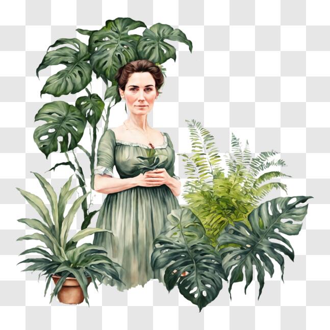Download Elegant Woman with Plants PNG Online - Creative Fabrica