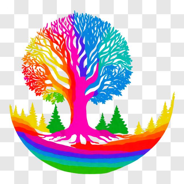 Download Colorful Tree with Rainbow Background PNGs Online - Creative ...