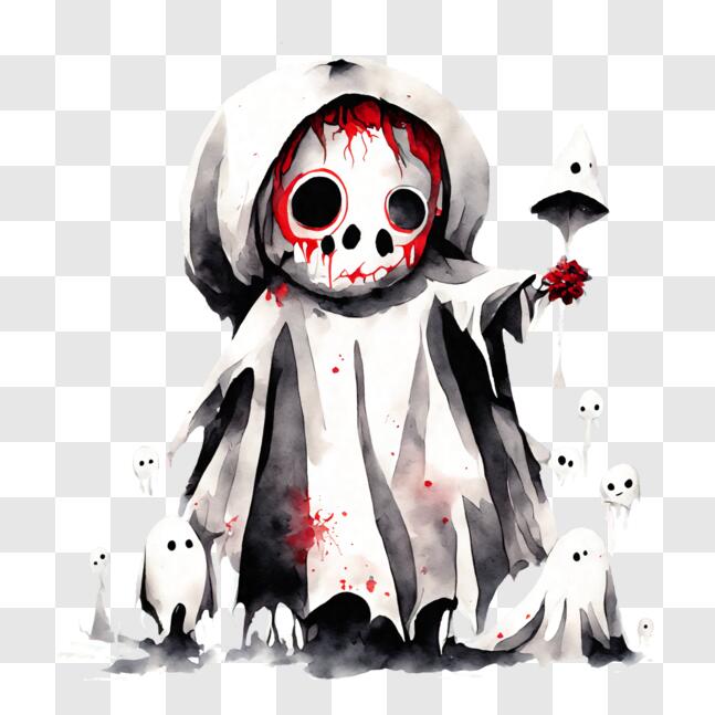 Download Eerie Ghost Illustration with Knife PNGs Online - Creative Fabrica