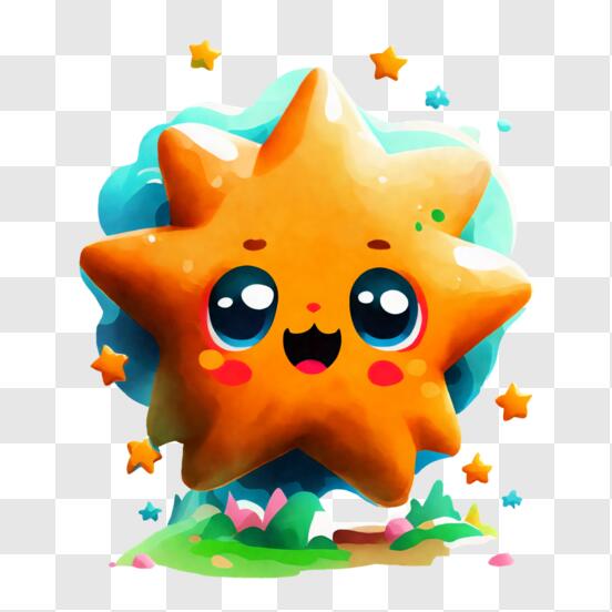 Orange Stern mit lächelndem Gesicht und umgebenden Sternen PNG online  herunterladen – Creative Fabrica