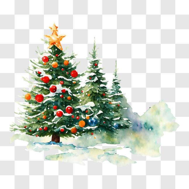 Download Festive Christmas Trees in the Snow PNG Online - Creative Fabrica