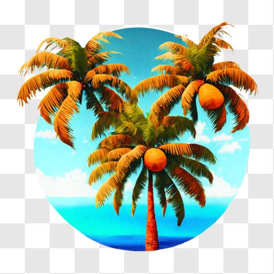 Scarica Paesaggio tropicale con palme circolari e arance PNG Online -  Creative Fabrica