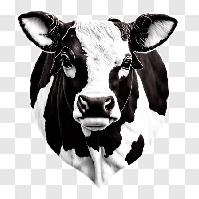 Download Black and White Cow Head Artwork PNG Online - Creative Fabrica