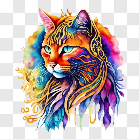 Download Colorful Cat Portrait with Vibrant Colors PNG Online