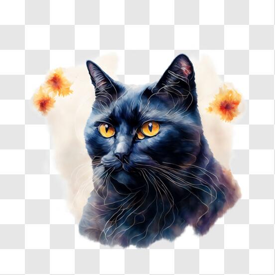 Scarica Adorabile Gatto Nero con Occhi Gialli in un Contesto Floreale PNG  Online - Creative Fabrica