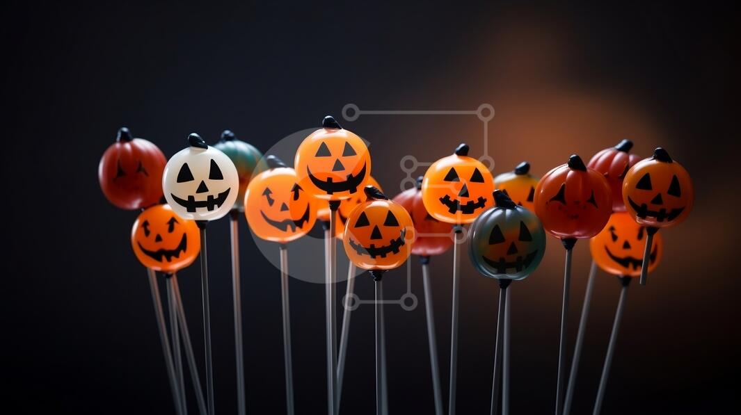 Halloween Pumpkin Lollipops on Decorated Table stock photo | Creative