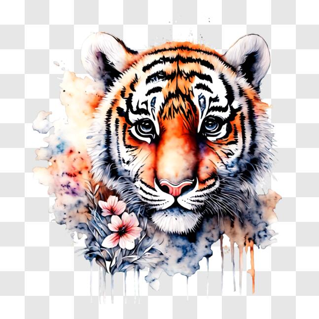Download Artistic Tiger Face with Watercolor Background PNG Online ...