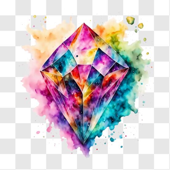 Download Bright and Vibrant Abstract Crystal with Watercolor Paint PNG  Online - Creative Fabrica