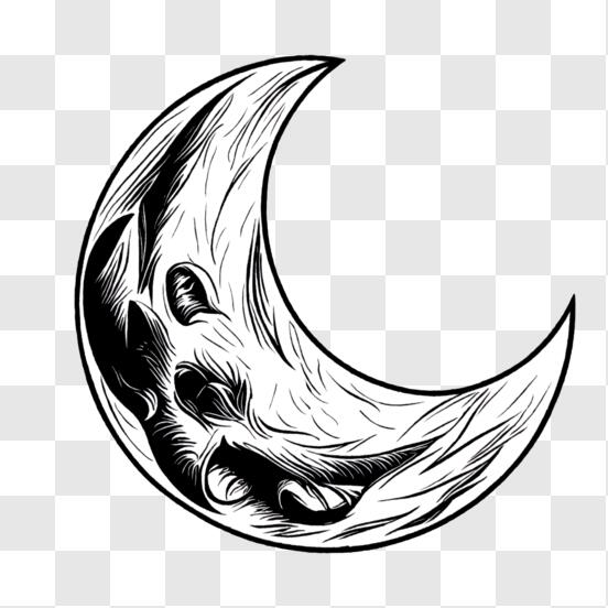 Descarga Dibujo de media luna en blanco y negro con cabeza de animal PNG En  Línea - Creative Fabrica