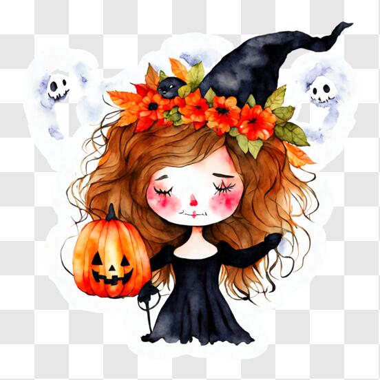 Livro de colorir para halloween com uma linda menina bruxa 6