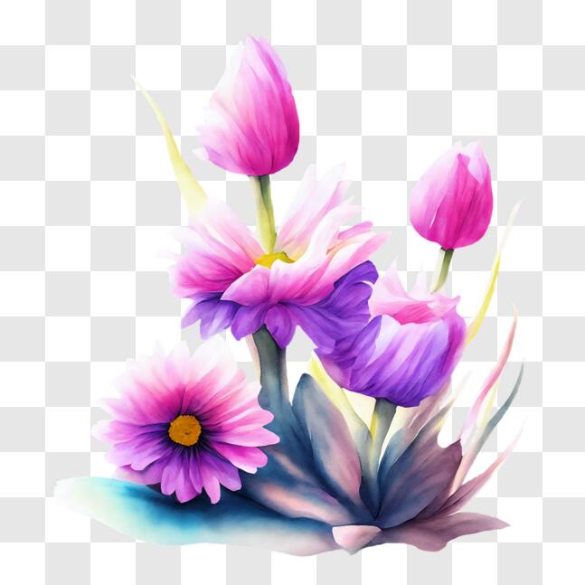 Download Bouquet of Pink and Purple Tulips PNGs Online - Creative Fabrica