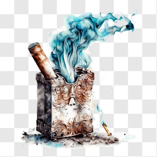 Künstlerischer Aschenbecher mit blauem Rauch PNG online