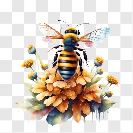 Imprimer le coloriage avec modèle abeille sur la fleur - Tête à