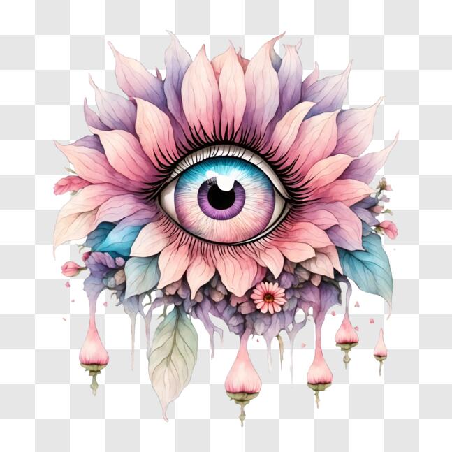 Download Abstract Eye Art with Pink Flowers and Water Drops PNG Online ...