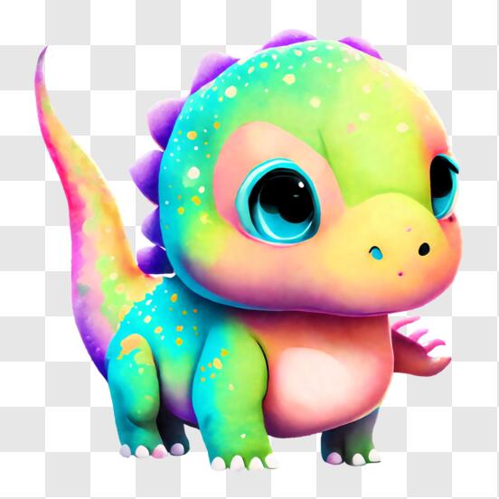 Personagem de desenho animado de dinossauro multicolorido sorridente e fofo  · Creative Fabrica