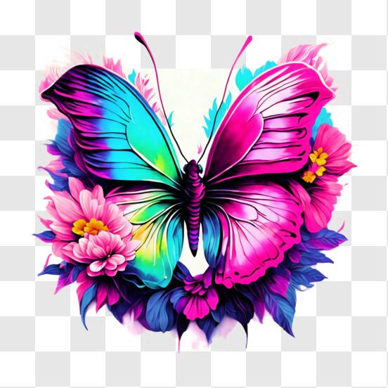 Download Vibrant Butterfly on Flower PNG Online - Creative Fabrica