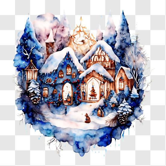 DIY Paint Party Kit Instant Download, Winter Church, Winter Scene