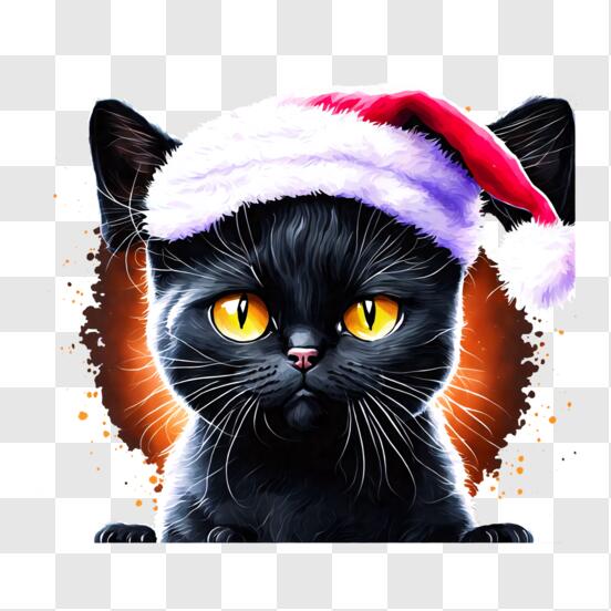 Scarica Adorabile Gatto Nero con Cappello di Babbo Natale PNG Online - Creative  Fabrica