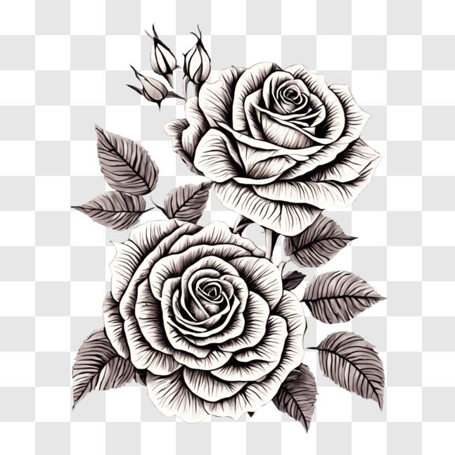 Download Artistic Black and White Rose Tattoo Design PNG Online ...