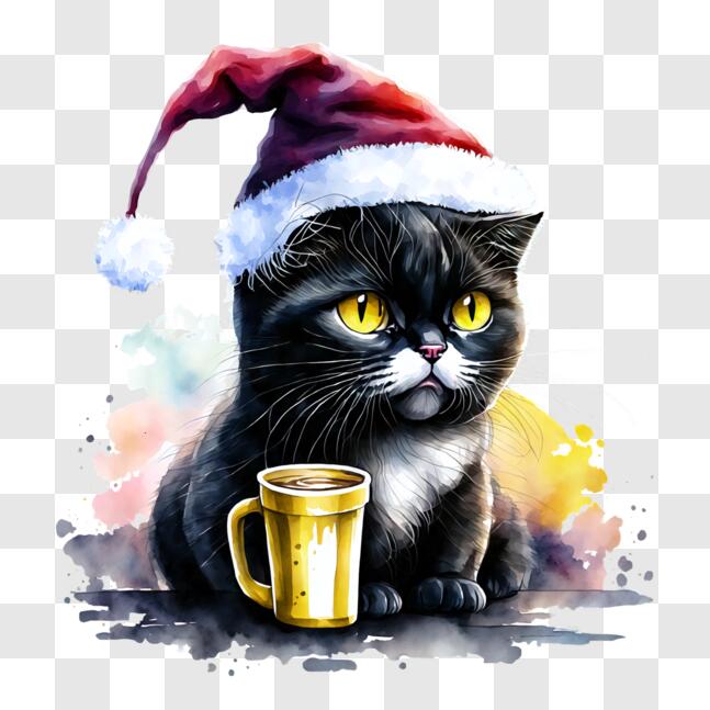 Download Funny Black Cat Celebrating the Holidays PNG Online - Creative ...