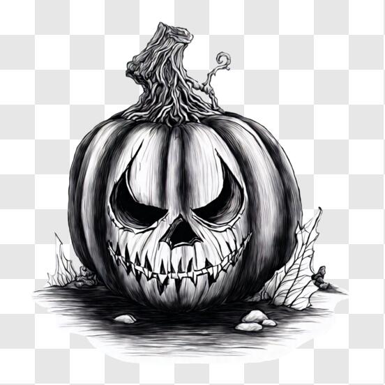 Um desenho em preto e branco de uma abóbora com uma cara assustadora  geradora de ia