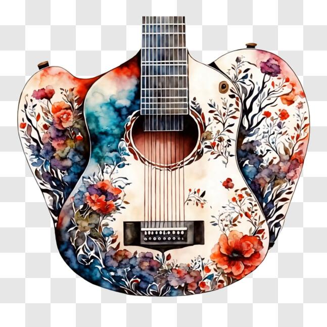 Download Colorful Floral Acoustic Guitar PNG Online - Creative Fabrica