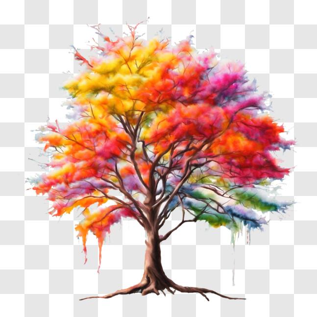 Download Colorful Tree with Vibrant Leaves and Branches PNGs Online ...