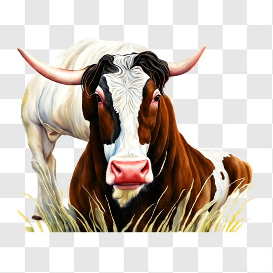 Download Brown and White Cow Grazing in a Field PNG Online - Creative  Fabrica