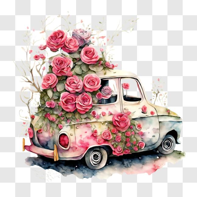 Download Beautiful Floral Car Painting with Pink Roses PNG Online ...