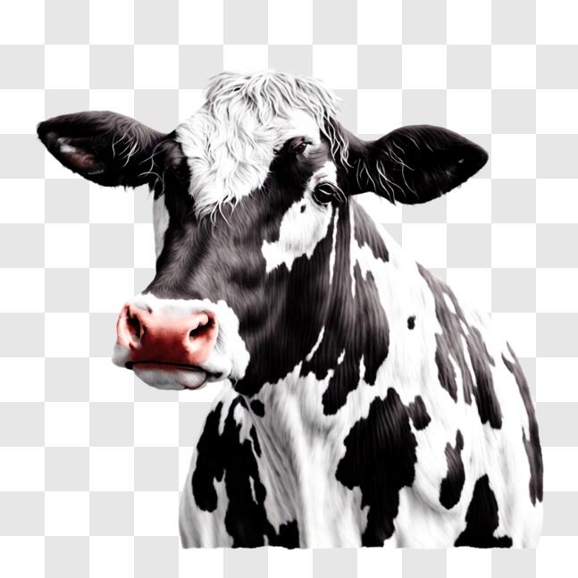 Download Black and White Cow with Tilted Head and Red Nose PNG Online ...
