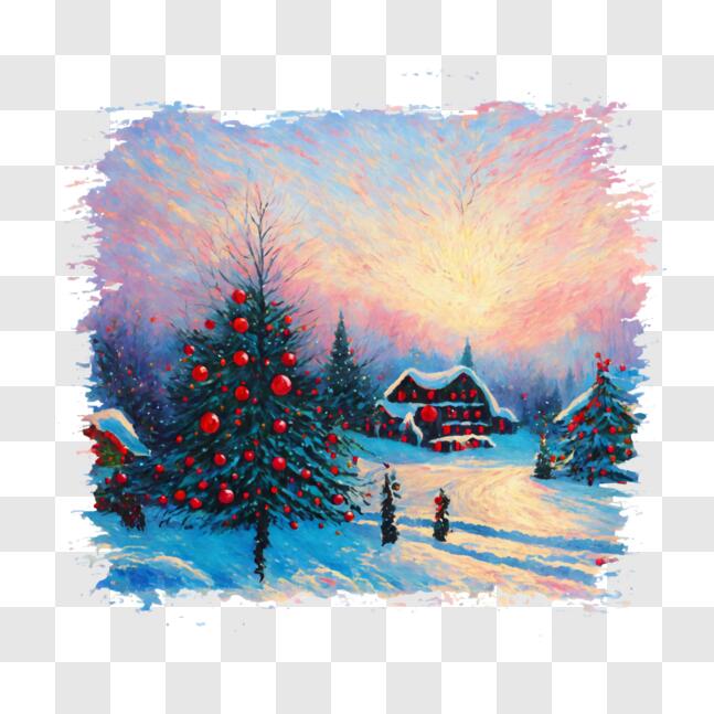 Download Snowy Winter Landscape with Christmas Ornaments PNG Online ...