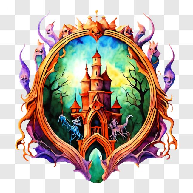 Download Fantasy Castle Painting with Animals and Demons PNG Online ...