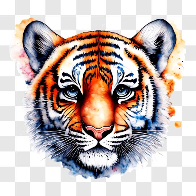 Download Colorful Tiger's Head Watercolor Painting PNG Online ...