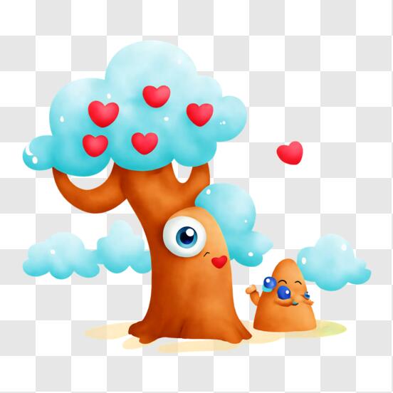 Baixe Personagens de desenho animado com corações em seus rostos em pé ao  lado de uma árvore PNG - Creative Fabrica