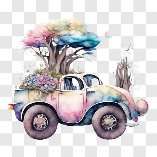 Scarica Auto colorata con design albero e fiore PNG Online - Creative  Fabrica