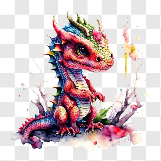 Télécharger Dragon coloré perché sur des rochers PNG En Ligne - Creative  Fabrica