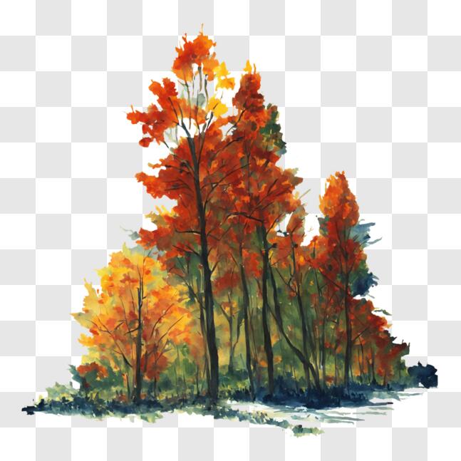 Download Beautiful Autumn Forest Watercolor Painting PNG Online ...