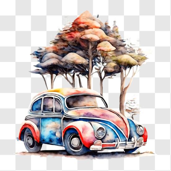 Scarica Pittura ad acquerello colorata di Volkswagen Maggiolino d