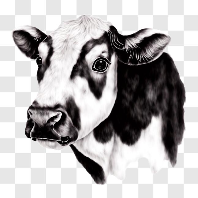 Download Black and White Cow Drawing PNG Online - Creative Fabrica