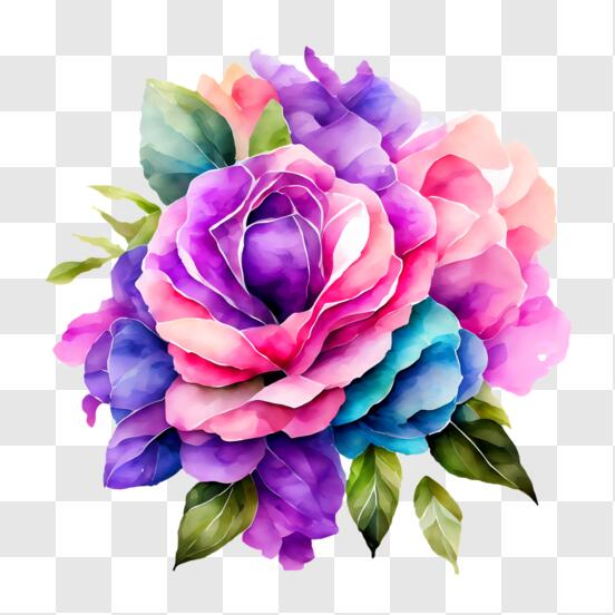 Scarica Bellissimo bouquet di rose viola e blu PNG Online - Creative Fabrica
