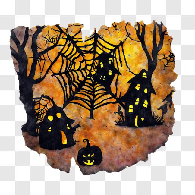 Download Black and White Autumn Halloween Scene Drawing PNGs Online ...