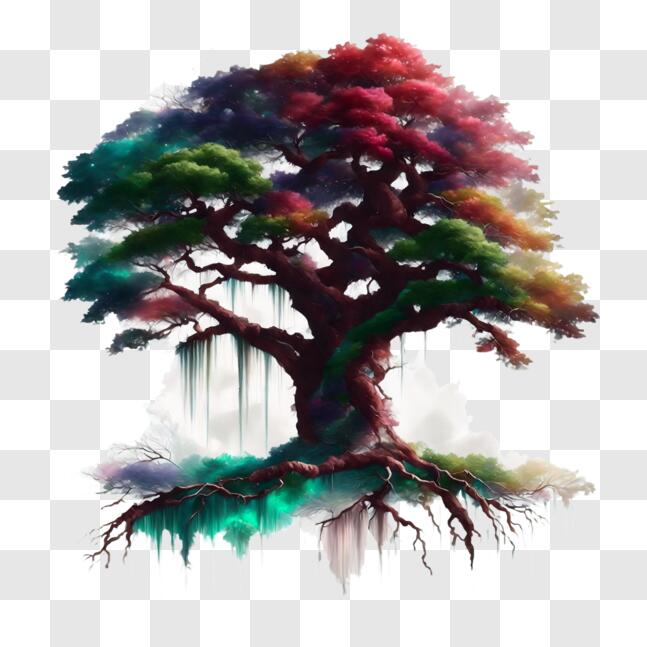 Download Tree with Colorful Roots and Dripping Water PNGs Online ...