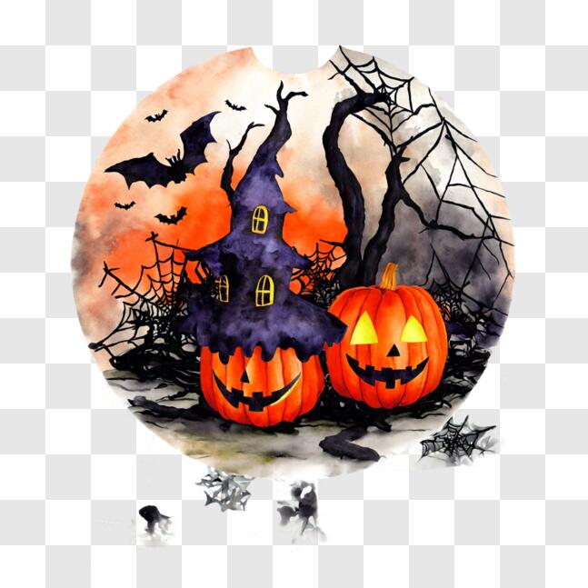 Download Halloween Jack-o-Lanterns in front of a Spooky House PNGs ...