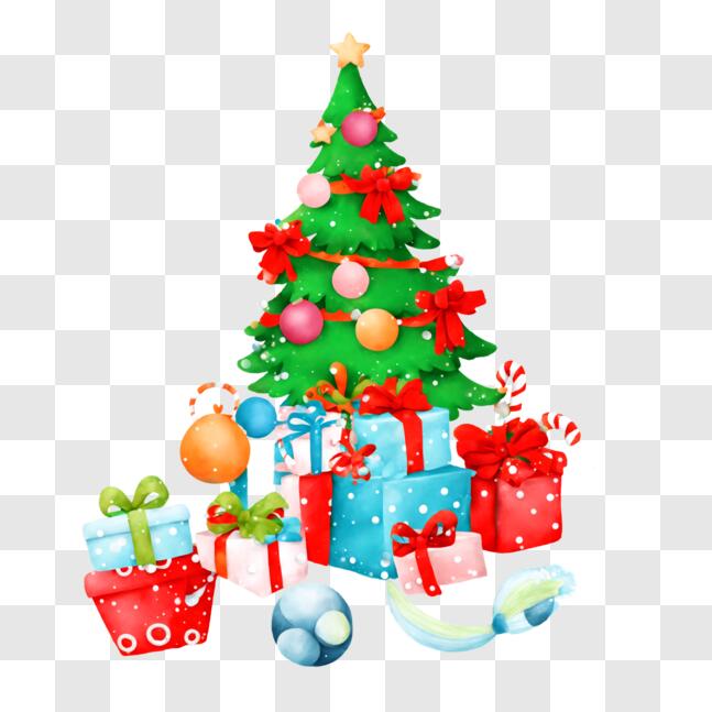 Download Festive Christmas Tree surrounded by Gifts and Decorations PNG ...