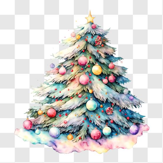 Decoração de Árvore de Natal em Aquarela Colorida PNG