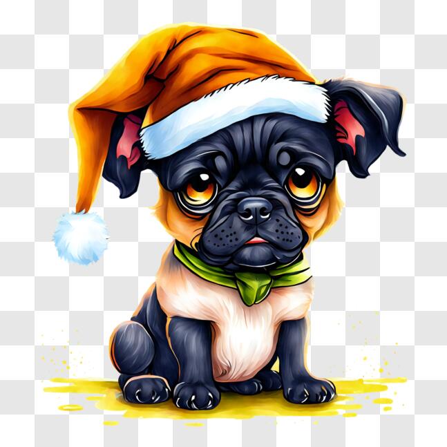 Download Adorable Pug Dog in Santa Claus Hat PNG Online - Creative Fabrica