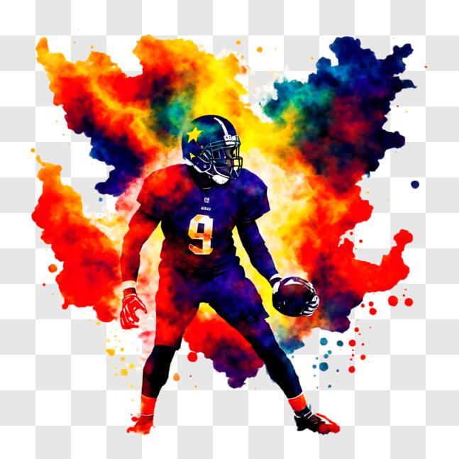 Download Vibrant Football Player with Colorful Splashes PNG Online ...