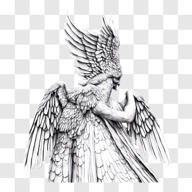 Download Black and White Angel Statue PNG Online - Creative Fabrica