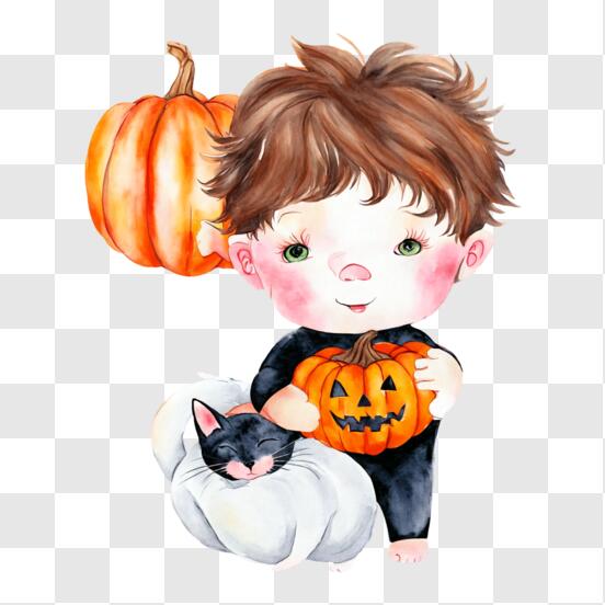Télécharger Jeune garçon célébrant Halloween avec des citrouilles PNG En  Ligne - Creative Fabrica